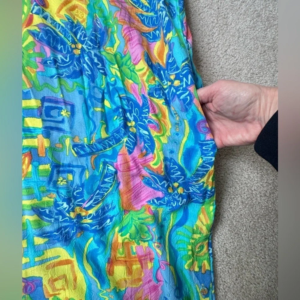 Xtreme Island Design Tropical Maxi Shift Dress Short Sleeve Pockets Large - Picture 6 of 11